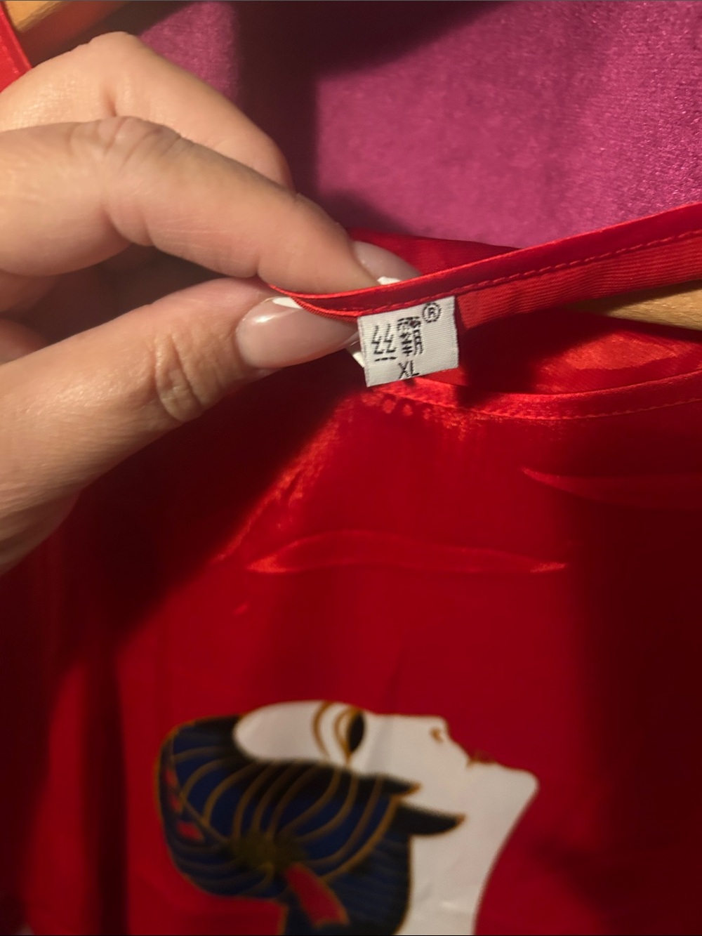 Red Satin Long-Sleeve Graphic Kaftan Dress by - Picture 2 of 4